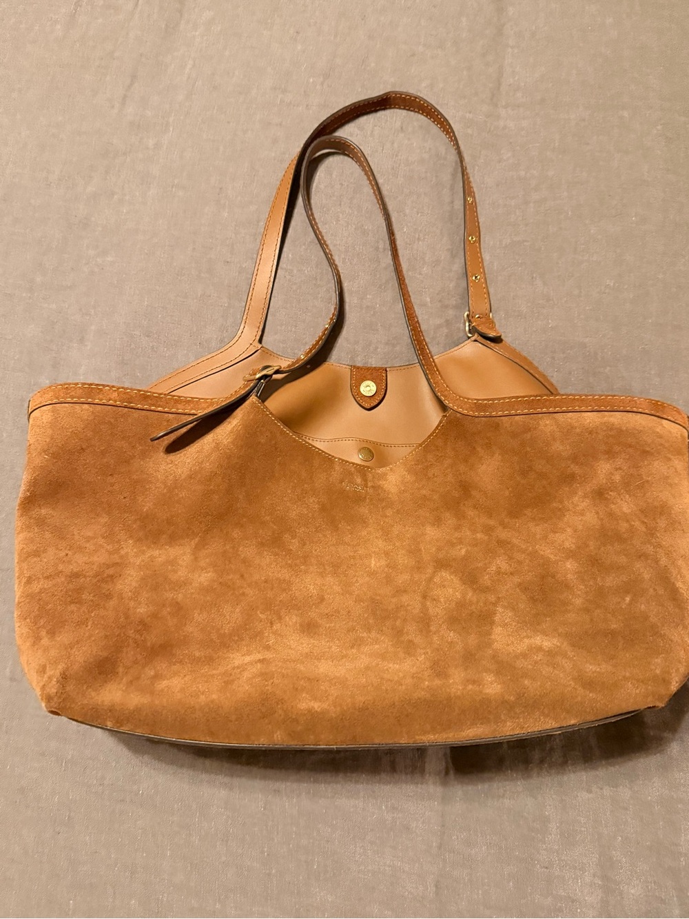 Coach Suede Gramercy Tote in Cognac/Tan